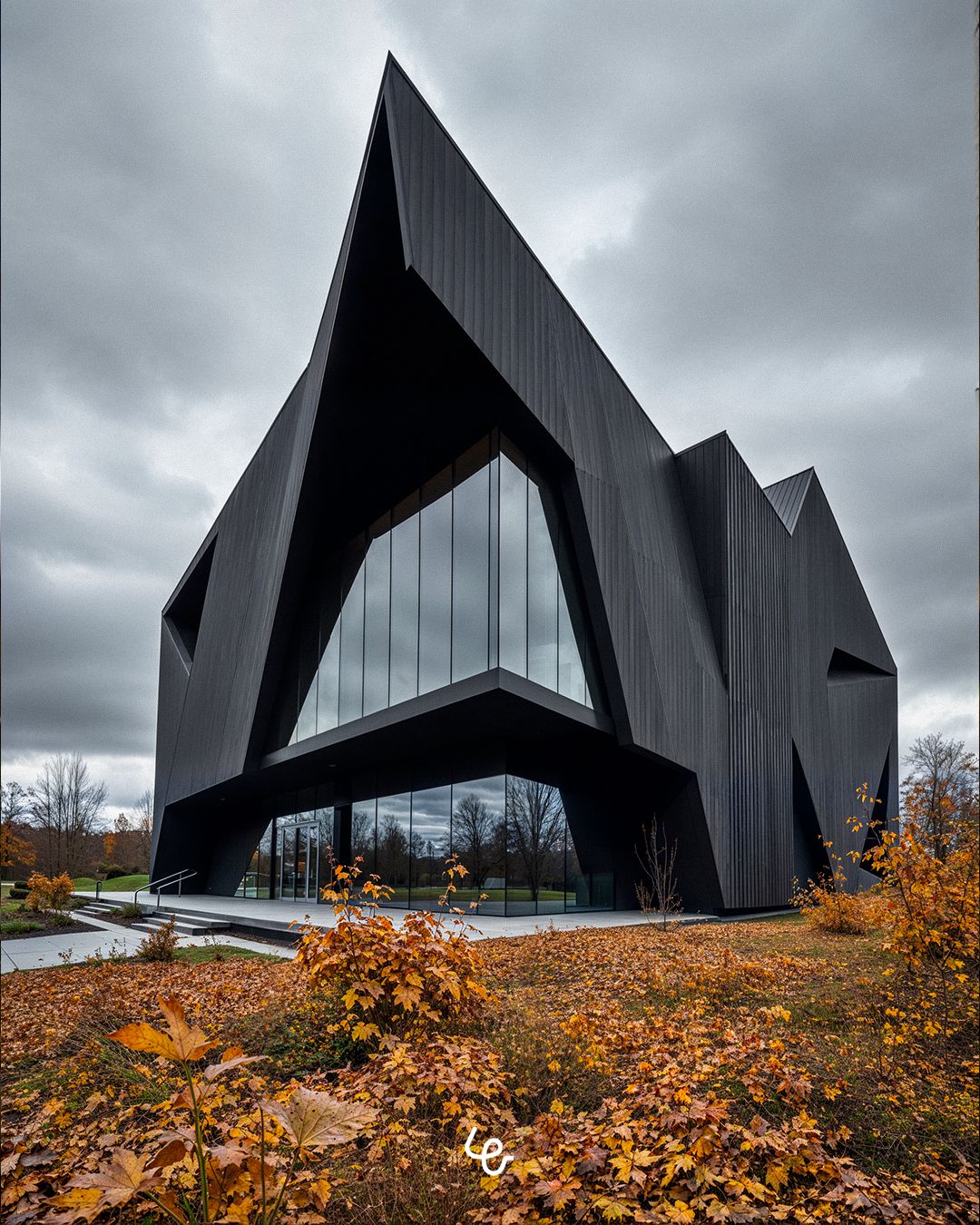 Render of a black volume among trees