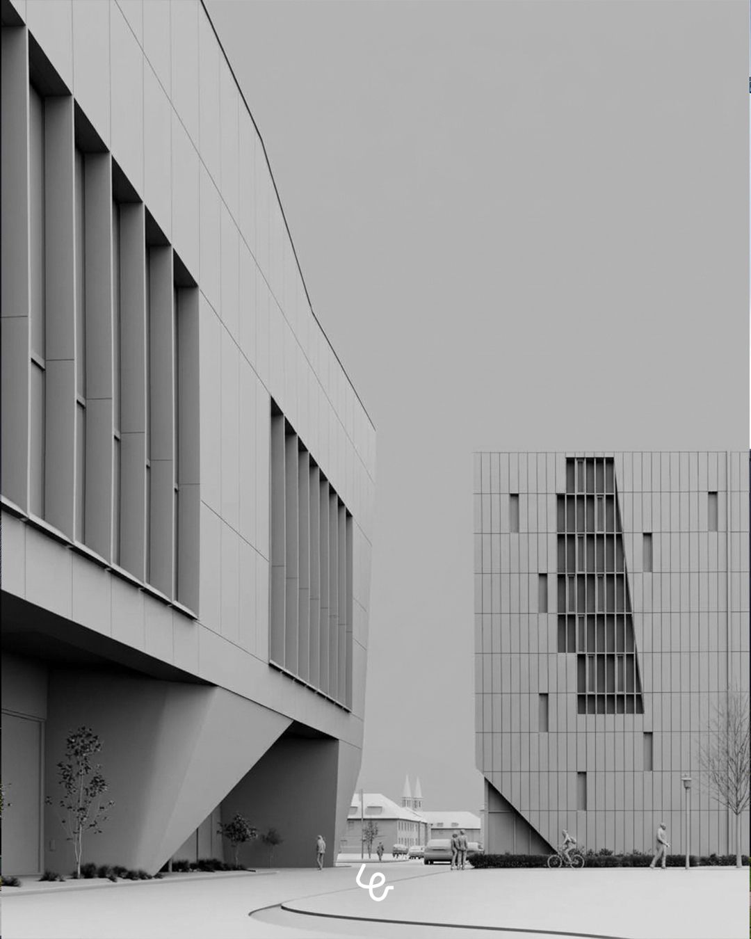 Plain white 3D model of a campus