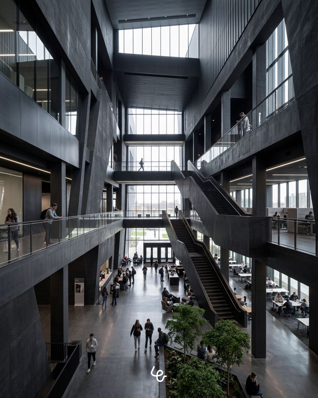 Render dell'atrio di un campus per una tesi