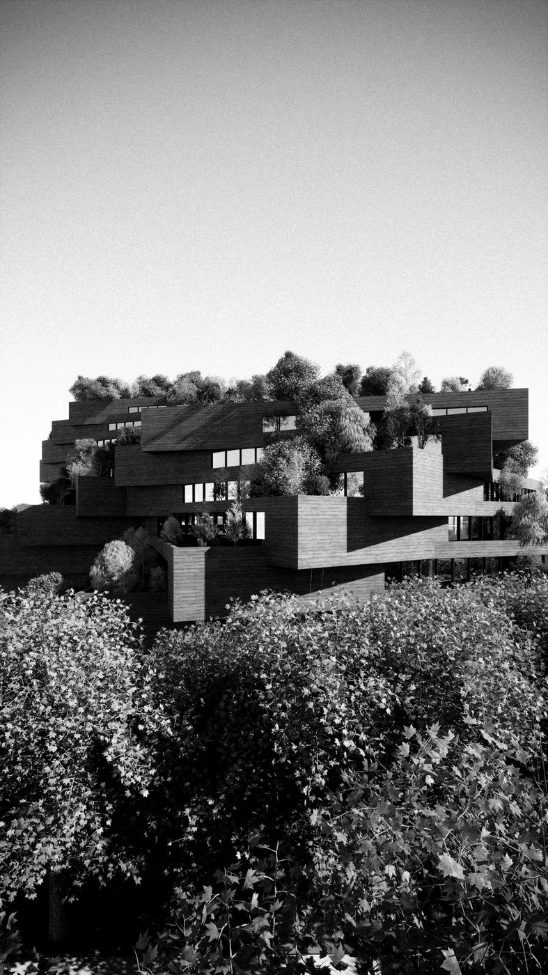 Visualization of a building with green terraces